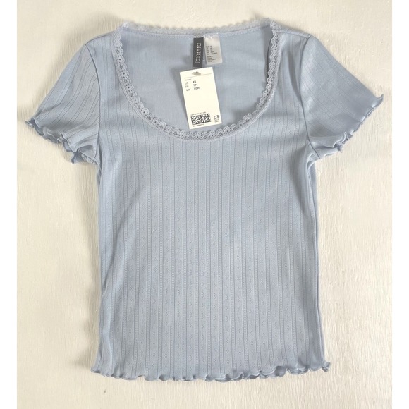 Divided by H&M Tops - NEW H&M‎ Divided LACE-TRIMMED POINTELLE T-SHIRT Light Baby Blue Women's XS